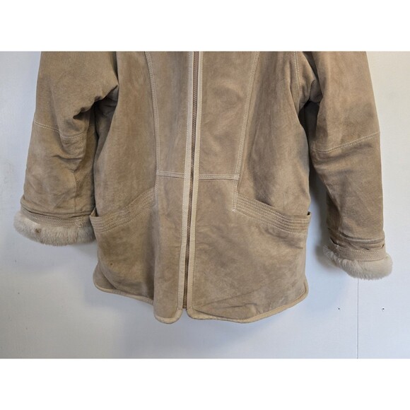 VTG Winlet‎ Leather Coat Jacket  Womens M Faux Fur Lined Tan 80s Suede Leather - Picture 5 of 14